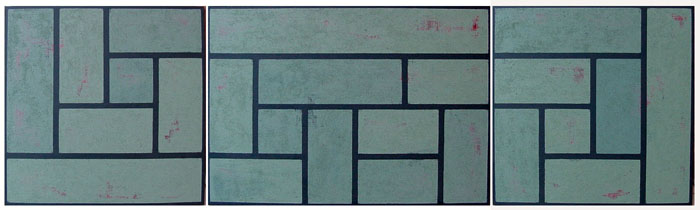 Huge Modern Green Triptych Painting
