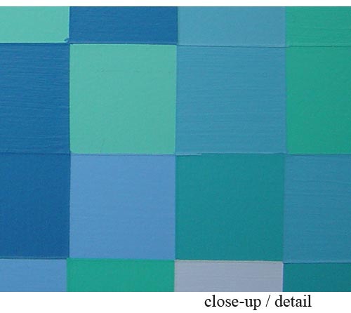 Blue and Green Squares Painting Close-Up
