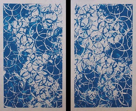 Original Blue Diptych Circles Paintng