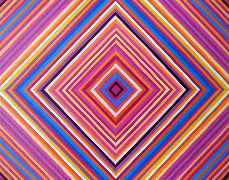 Concentric Diamond Orange And Magenta Acrylic Painting