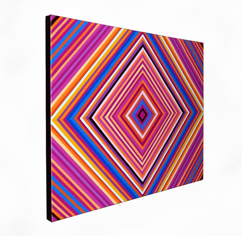Orange And Magenta Concentric Diamond Painting On Canvas Angle Edge View