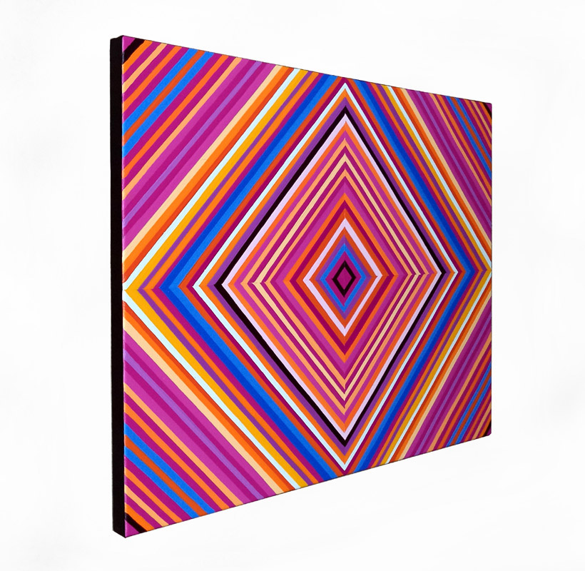 Orange And Magenta Concentric Diamond Acrylic Painting On Canvas