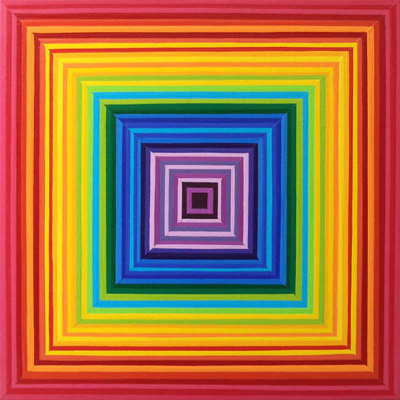 Concentric Squares Multicolor Rainbow Painting Artwork