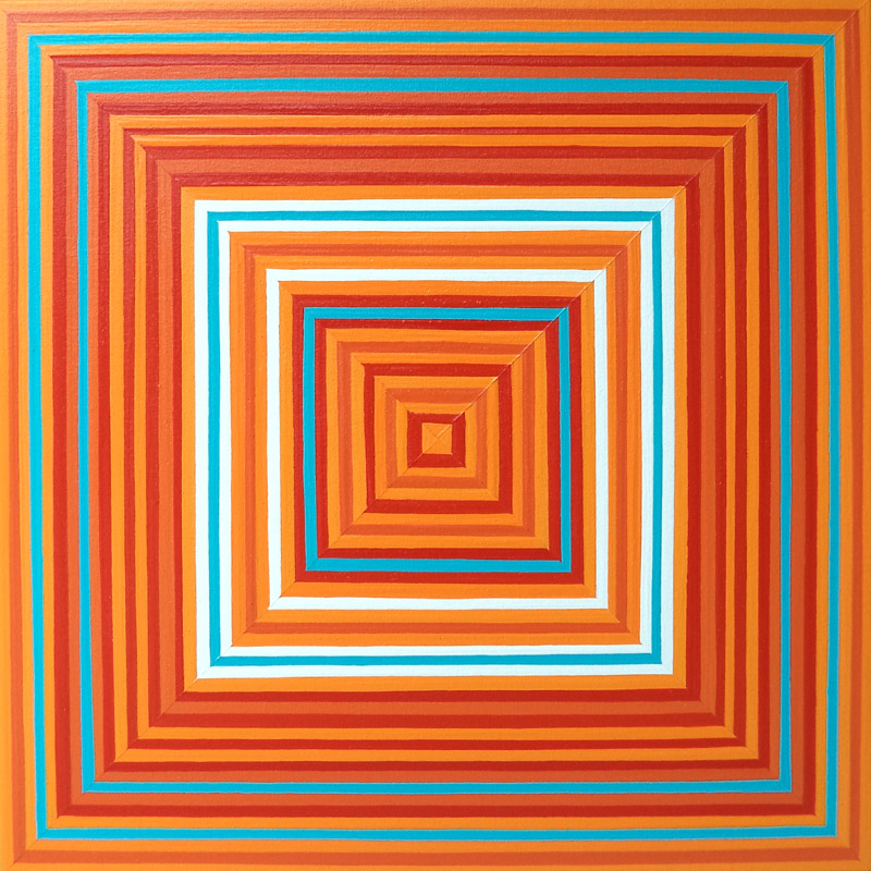 Concentric Squares Orange And Blue Acrylic Painting