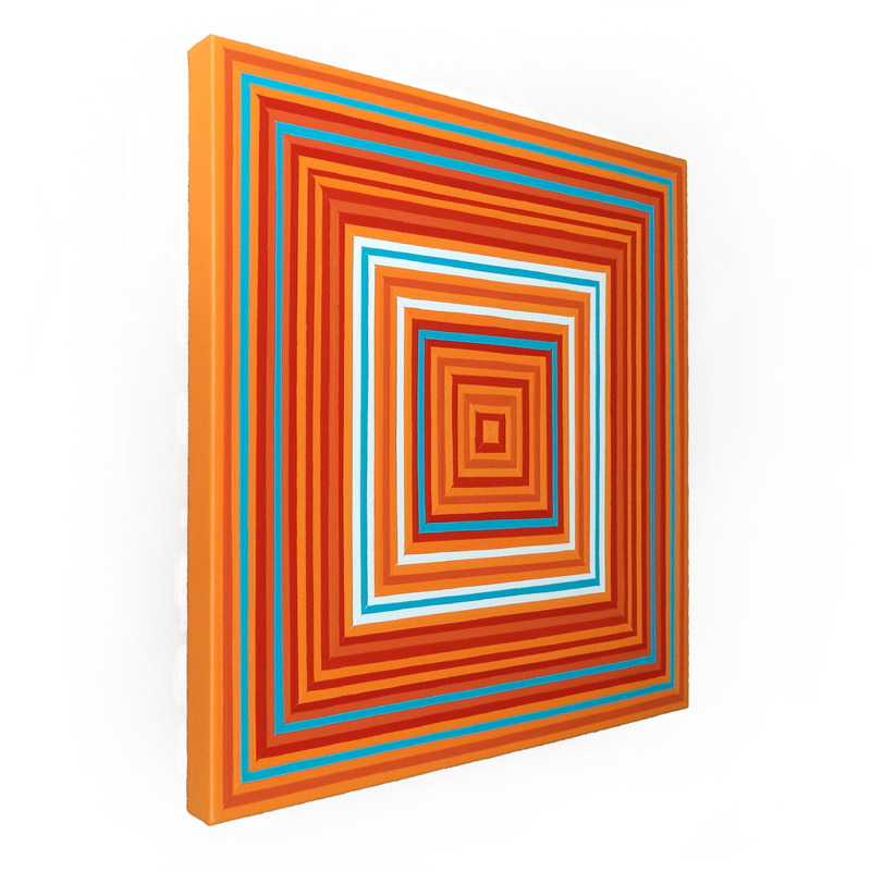 Orange And Blue Concentric Squares Painting On Canvas Angle Edge View