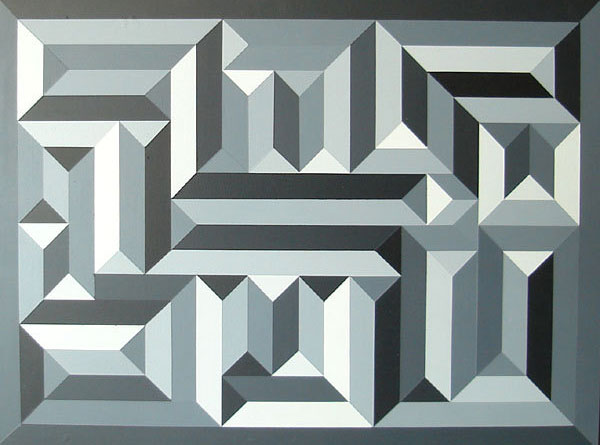 Black And White Geometric Horizontal Maze Painting