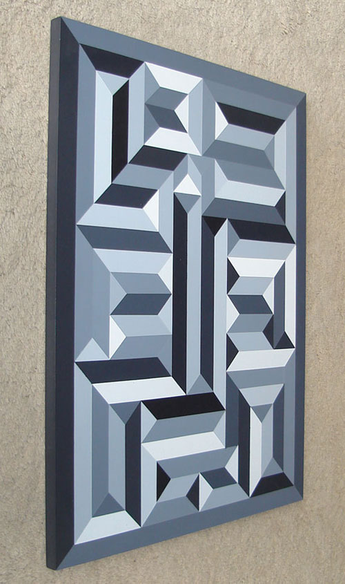 Black And White Geometric Vertical Maze Painting
