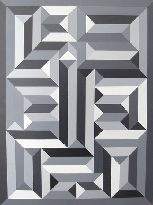 Black And White Geometric Maze Painting Vertical Edge View