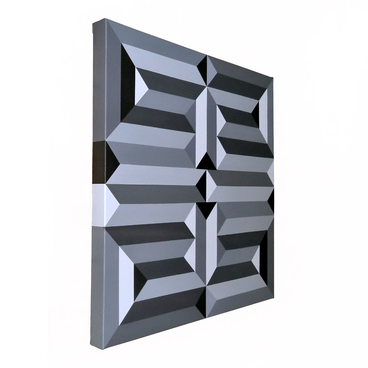 Square Geometric Maze Painting Greyscale Modern Wall Art On Canvas Angle Edge View