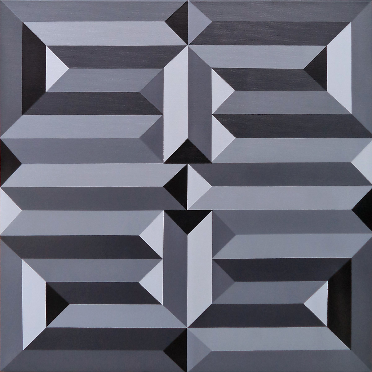 Original Greyscale Square Geometric Maze Painting