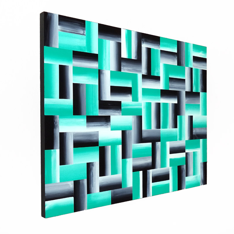 Original Abstract Rectangles Painting Aqua Green Wall Art