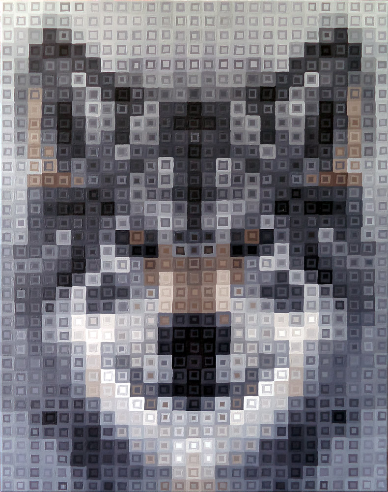 Original Pixel Art Grey Wolf Painting