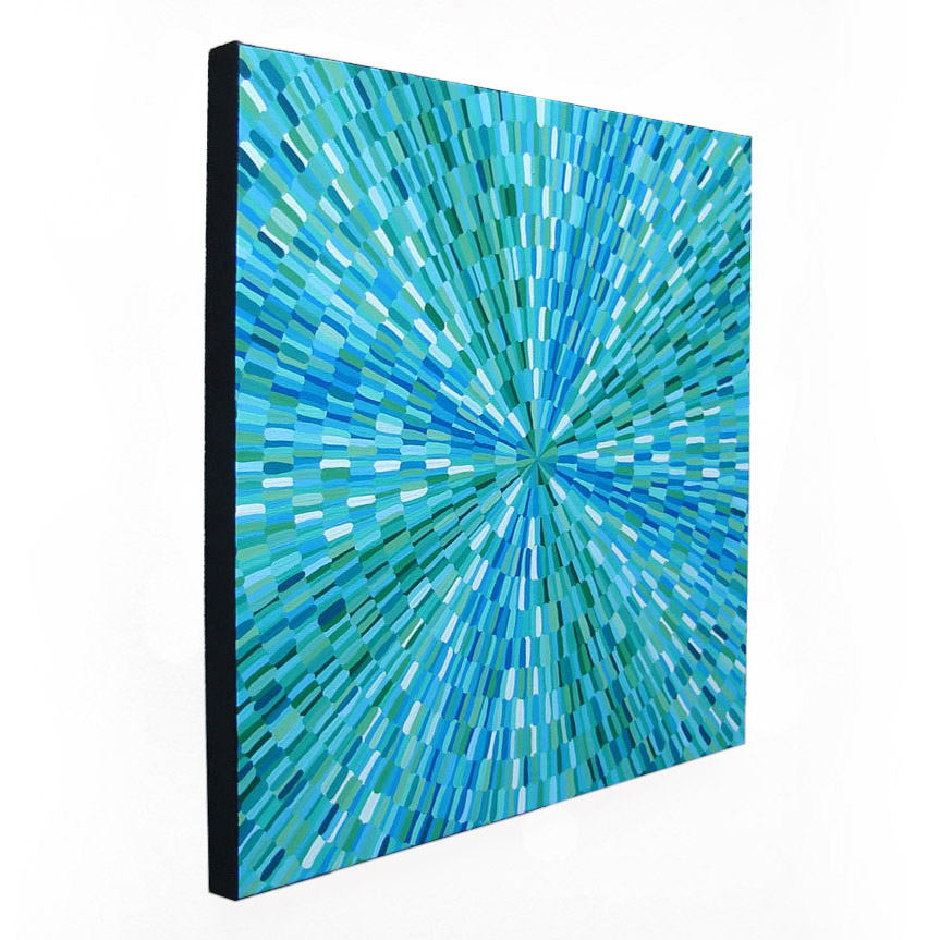 Blue-Green Optical Art Kinetic Burst Painting