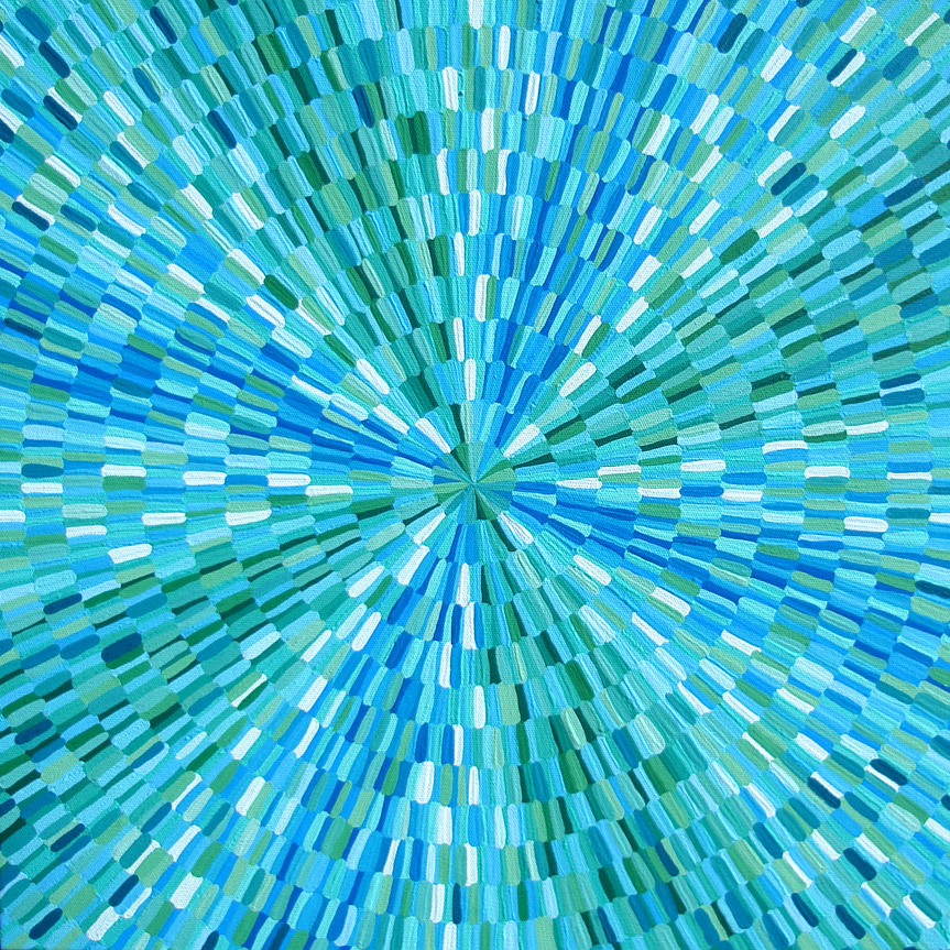 Large Blue-Green Op Art Burst Painting