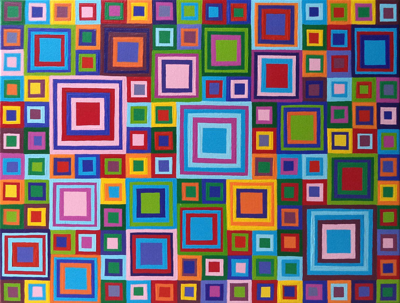 Original Multicolor Rainbow Jewel Squares Modern Painting