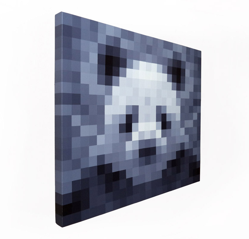 Pixelated Giant Panda Bear Painting Black And White Wall Art On Canvas