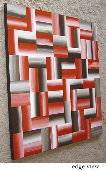 Original Abstract Red Weave Rectangles Painting