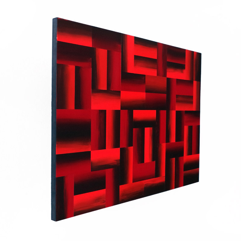 Original Abstract Rectangles Painting Red And Black Wall Art
