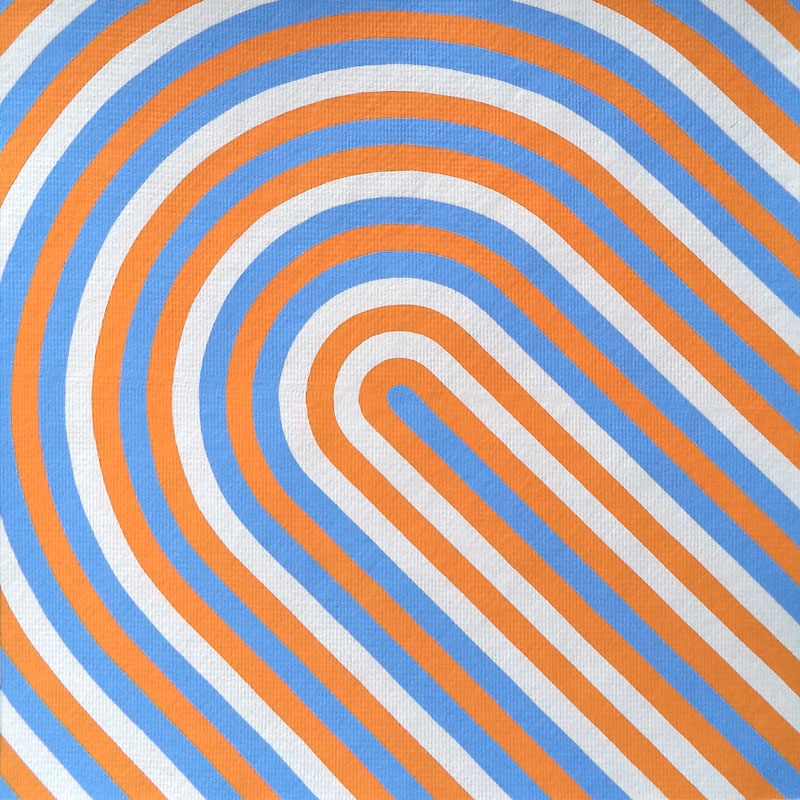 Original Denim Blue And Orange Acrylic Painting Modern Half Circle Wall Art