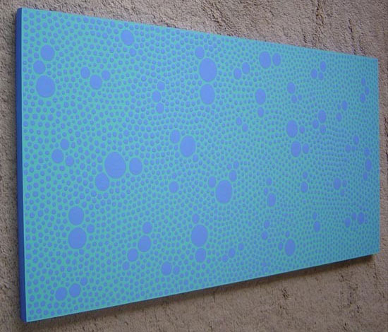 Original Blue on Green Dots Painting