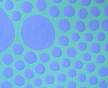Blue on Green Dots Painting Painting Close-Up