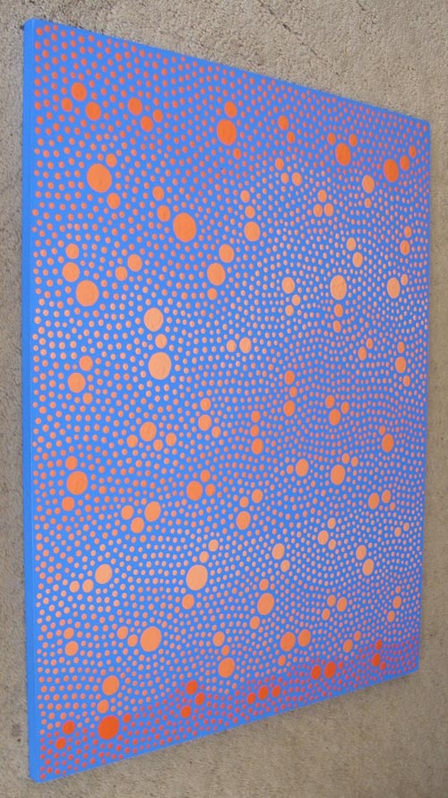 Original Gradiations of Orange Dots On Blue Painting