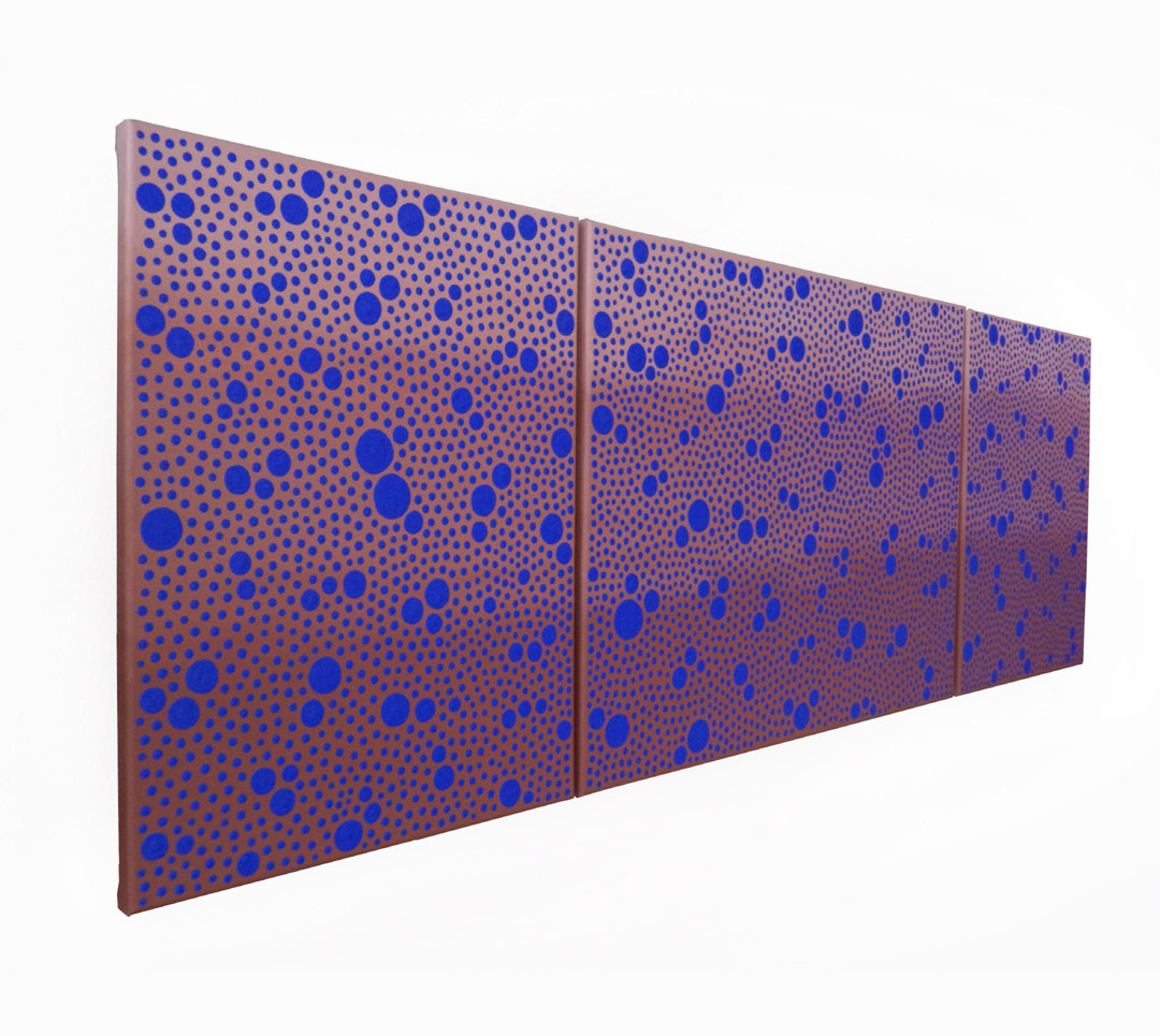 Blue Dots On Sienna Three Panel Canvas Painting