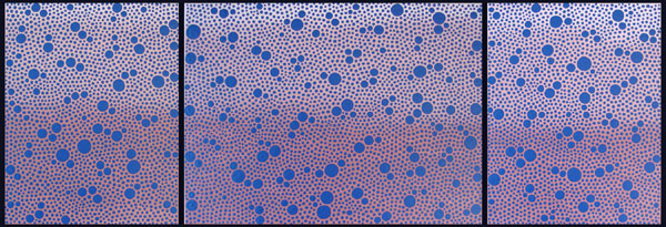 Original Three Panel Painting - Dark Blue Dots On Sienna Tan Gradient Background