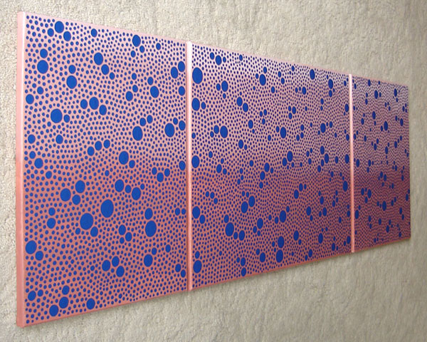 Three Panel Canvas Painting - Blue Dots On Sienna Gradient Background