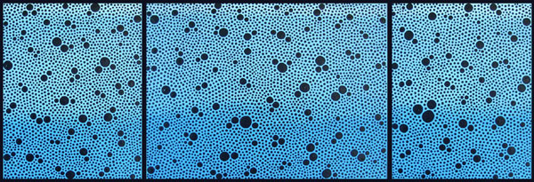 Original Three Panel Painting - Black Dots On Blue Gradient Background