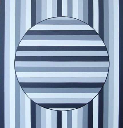 Original Geometric Black & White Horizontal Circle & Bands Painting