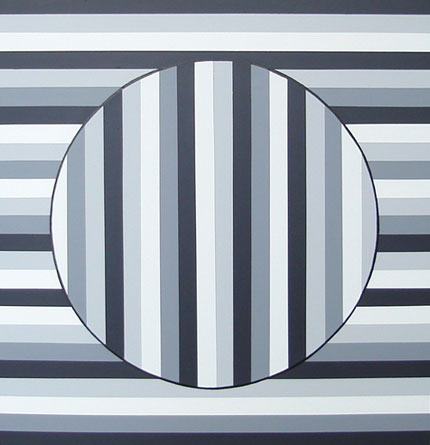 Original Geometric Black & White Vertical Circle & Bands Painting