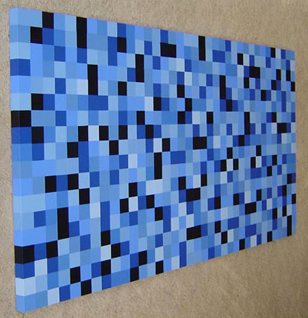 Original Blue and Black Pop Art Squares Painting