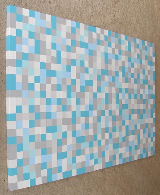 Original Blue and Gray Pop Art Squares Painting