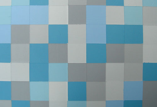 Blue and Gray Squares Painting Close-Up