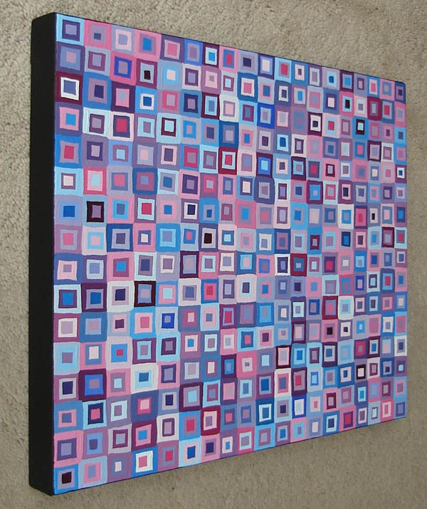Original Modern Blue And Purple Optical Squares Painting