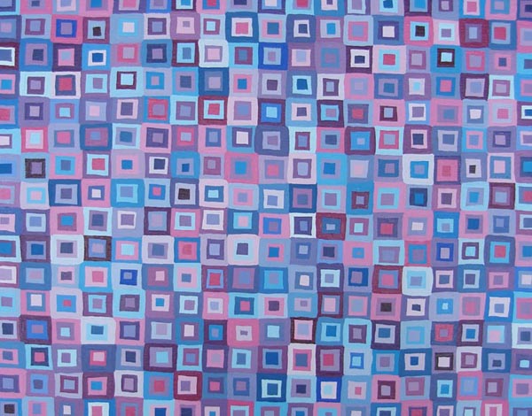 Modern Blue And Purple Optical Squares Painting