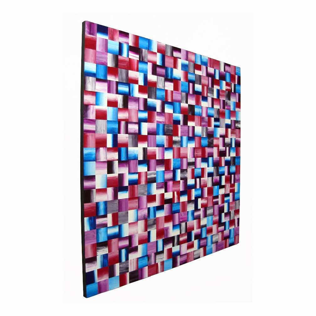 Original Abstract Red, Blue and Purple Squares Painting