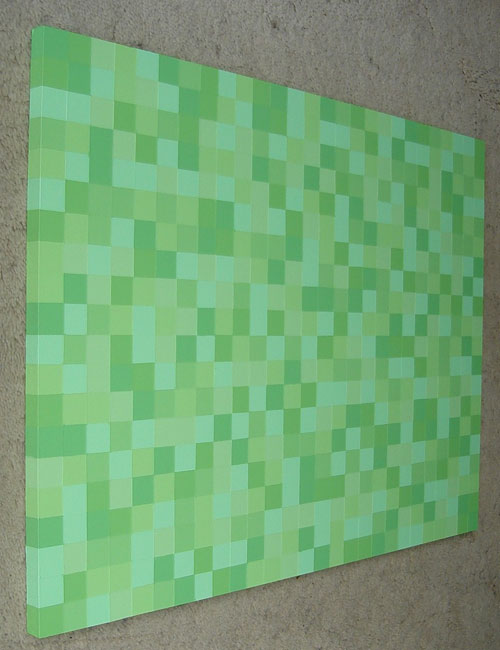 Original Monochromatic Green Pop Art Squares Painting