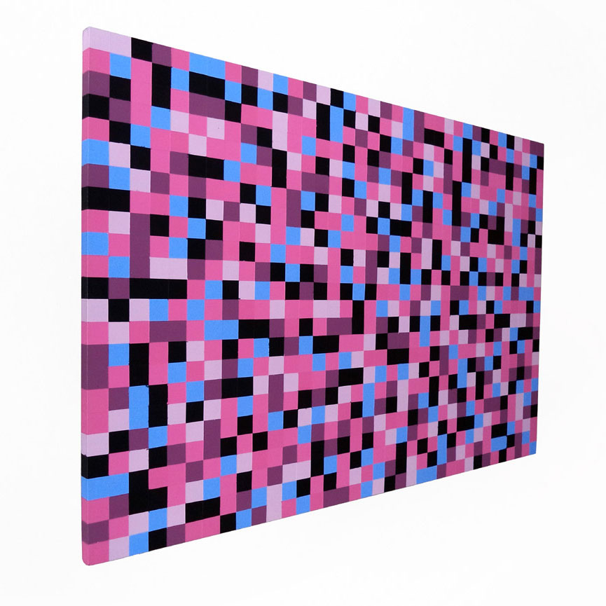 Original Pink, Blue and Black Pop Art Squares Painting