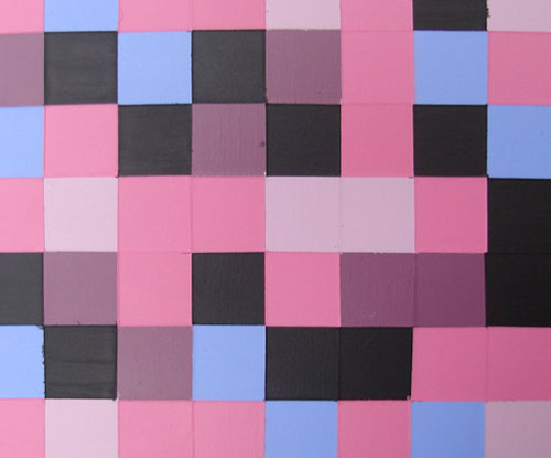 Pink, Blue and Black Squares Painting Close-Up