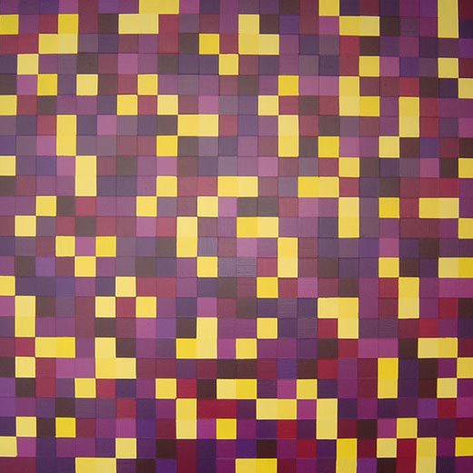 Original Modern Squares Abstract Painting Purple and Yellow