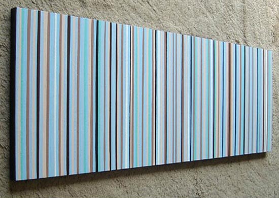 Original Light Aqua & Chocolate Striped Painting