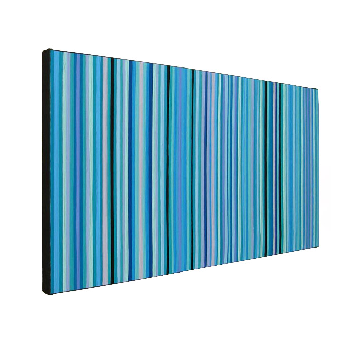 Original Modern Shades of Blue and Green Stripes Painting