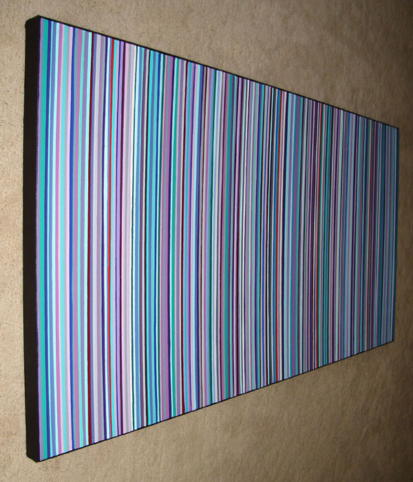 Large Stripes Wall Art Painting In Aqua Green, Blue, Red & Purple Tones On Stretched Canvas