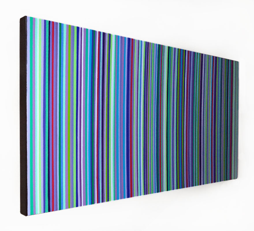 Large Stripes Wall Art Painting In Green, Blue, Purple & Red Tones On Stretched Canvas