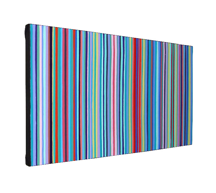 Original Modern Orange, Green, Aqua Stripes Painting