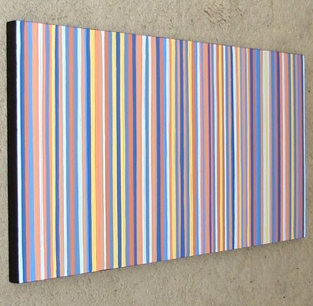 Original Orange, Blue And Yellow Modern Stripes Painting