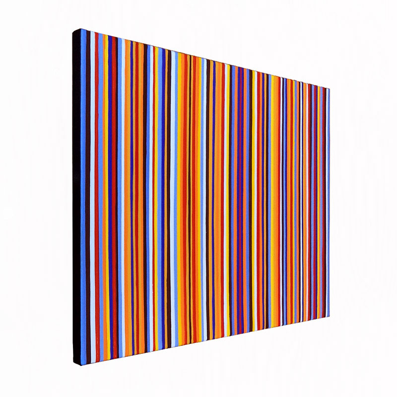 Modern Orange and Blue Multicolor Striped Art On Canvas