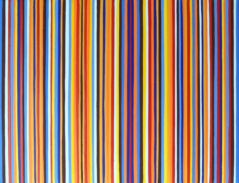 Original Orange And Blue Multicolored Stripes Painting